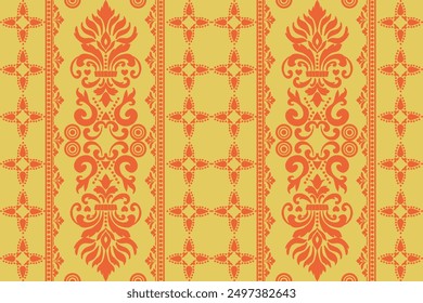 geometric pattern, traditional red, yellow design for background, carpet, wallpaper, clothing, wrapping, batik, fabric, embroidery vector pattern.