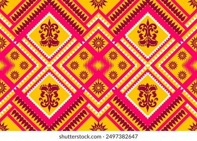 geometric pattern, traditional red, yellow design for background, carpet, wallpaper, clothing, wrapping, batik, fabric, embroidery vector pattern.