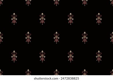 Geometrisches Muster Traditioneller Stammesstil, Pixelstickerei, geometrisches Muster. Schönes Hintergrundmuster.   Stoffmuster für Kleidung, Kleid, Teppich, Vorhang, Sarong, Sari, Schals, batik.Bildschirmhintergrund.