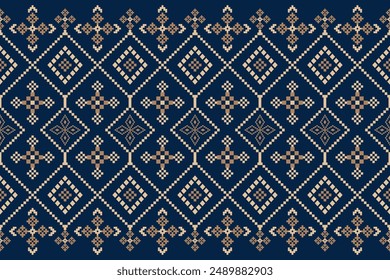 Geometric Pattern Traditional Tribal Style, Pixel Embroidery, Geometric Pattern. Beautiful Background Pattern,Fabric Pattern For Clothes ,Dress, Carpet, Curtain, Sarong, Sari, Scarves, Batik.