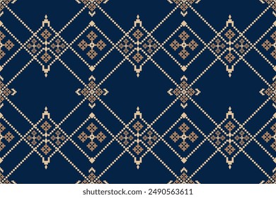 Patrón Geométrico Estilo Tradicional Tribal, Bordado De Píxeles, Patrón Geométrico. Hermoso Patrón De Fondo, Patrón De Tela Para La Ropa, Vestido, Alfombra, Cortina, Sarong, Sari, Bufandas, Batik.