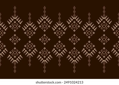 Patrón Geométrico Estilo Tradicional Tribal, Bordado De Píxeles, Patrón Geométrico. Hermoso Patrón De Fondo, Patrón De Tela Para La Ropa, Vestido, Alfombra, Cortina, Sarong, Sari, Bufandas, Batik.