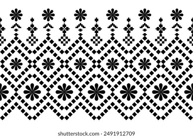 Geometric Pattern Traditional Tribal Style, Pixel Embroidery, Geometric Pattern. Beautiful Background Pattern,Fabric Pattern For Clothes ,Dress, Carpet, Curtain, Sarong, Sari, Scarves, Batik.