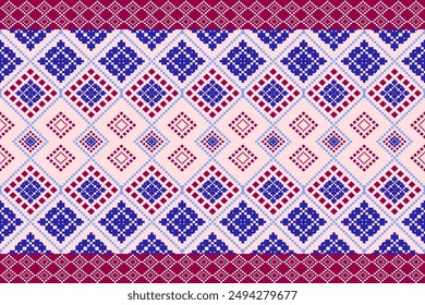 Geometric Pattern Traditional Tribal Style, Pixel Embroidery,Geometric Pattern. Beautiful Background Pattern,Fabric Pattern For Clothes ,Dress,Carpet,Curtain,Sarong,Sari, Scarf,Batik,wallpaper,border.