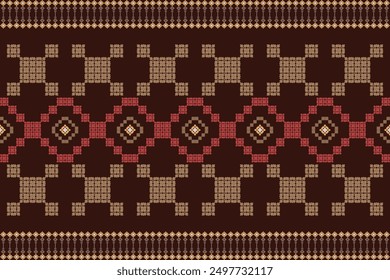 Patrón geométrico Estilo tribal tradicional, bordado de píxeles, patrón geométrico. Hermoso patrón de fondo, patrón de tela para la ropa, vestido, alfombra, cortina, sarong, saree, bufanda, batik, Fondo de pantalla, borde