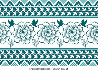 Geometric Pattern Traditional Tribal Style, Pixel Embroidery Pattern. Cross stitch embroidery pattern. Vector design For Clothes ,Dress, Carpet, Curtain, Sarong, Sari, Scarves, Batik