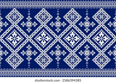 Geometric Pattern Traditional Tribal Style, Pixel ethnic Pattern. Cross stitch embroidery pattern. Vector design For Clothes ,Dress, Carpet, Curtain, Sarong, Sari, Scarves, Batik