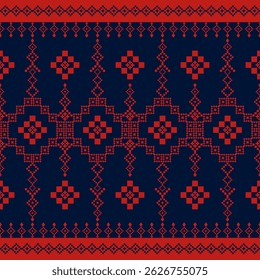 Geometric pattern Traditional tribal style, pixel embroidery, geometric ethnic pattern. beautiful border pattern.Fabric pattern for clothes, dress, carpet, curtain, sarong, sari, scarves, batik.
