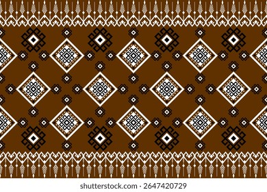 Patrón geométrico Estilo tribal tradicional, patrón geométrico bordado de píxeles. hermoso patrón de fondo Patrones de tela para ropa, vestidos, alfombras, cortinas, sarongs, saris, bufandas, batik.