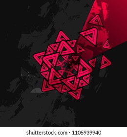 Geometric pattern of triangles, compound polygon on a dark background. Abstraction.Red.