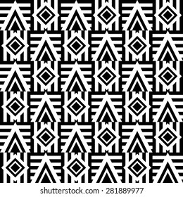 Geometric pattern of triangles and diamonds on the striped squares.
