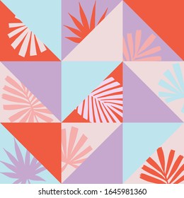 geometric pattern with tropical leaves seamless background vector illustration