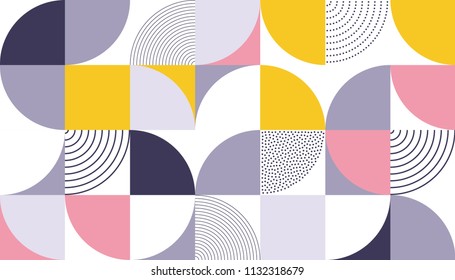 Geometric pattern vector background with Scandinavian abstract color or Swiss geometry prints of rectangles, squares and circles shape design