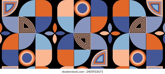 Geometric pattern vector background with Scandinavian abstract color or Swiss geometry prints of rectangles, squares and circles shape design
