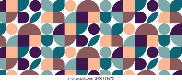 Geometric pattern vector background with Scandinavian abstract color or Swiss geometry prints of rectangles, squares and circles shape design