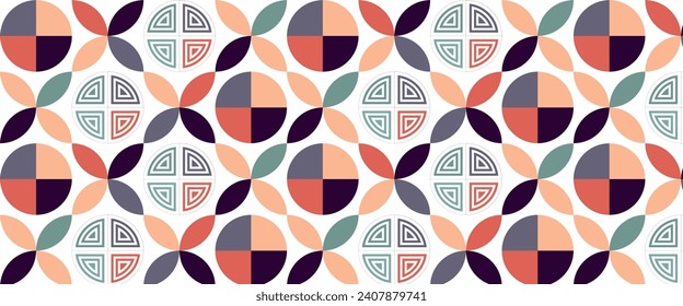 Geometric pattern vector background with Scandinavian abstract color or Swiss geometry prints of rectangles, squares and circles shape design