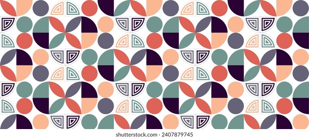 Geometric pattern vector background with Scandinavian abstract color or Swiss geometry prints of rectangles, squares and circles shape design