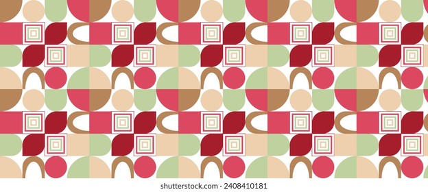Geometric pattern vector background with Scandinavian abstract color or Swiss geometry prints of rectangles, squares and circles shape design