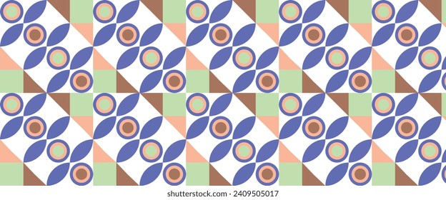 Geometric pattern vector background with Scandinavian abstract color or Swiss geometry prints of rectangles, squares and circles shape design