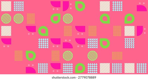 Geometric pattern vector background with Scandinavian abstract color or Swiss geometry prints of rectangles, squares and circles shape design