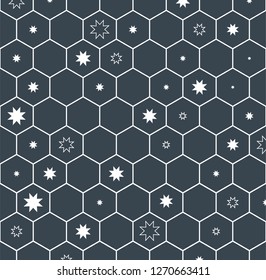 Geometric pattern vector. Blue snowflakes background.