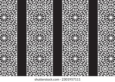 Geometric of pattern vector. Design arabesque style white on black background. Design print for illustration, texture, textile, architecture, wallpaper, background. Set 10