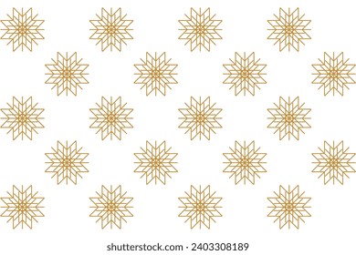 Geometric of pattern vector. Design snowflakes gold on white background. Design print for illustration, textile, carpet, cover, card, background, wallpaper. Set 6