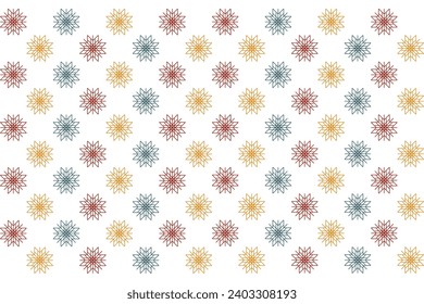 Geometric of pattern vector. Design snowflakes colorful on white background. Design print for illustration, textile, carpet, cover, card, background, wallpaper. Set 7