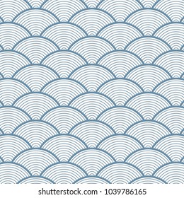 geometric pattern vector in Japan styles with blue sea wave on linear circle overlapping circle form arches. it represents power and tactical strength.
