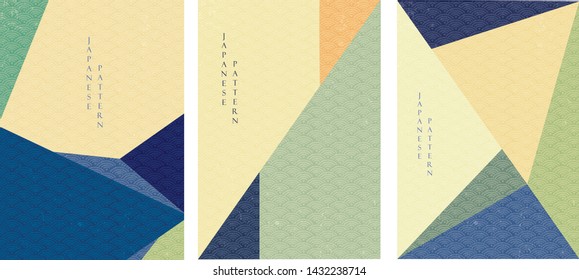 Geometric pattern vector with Japanese wave background. Triangle shape template.