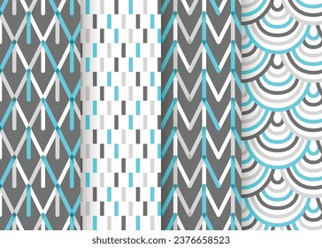 Geometric pattern vector set. Simple minimal blue ornament for decor