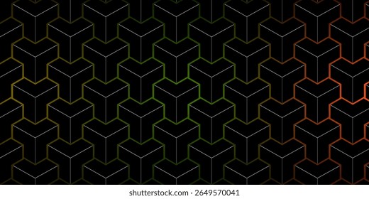 Padrão geométrico com cores vibrantes de néon no fundo escuro