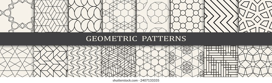 Geometric pattern vintage art set. Black and white simple minimal pattern set.
