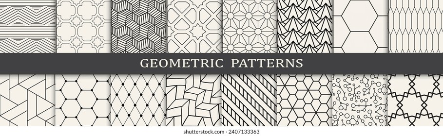 Geometric pattern vintage art set. Black and white simple minimal pattern set.