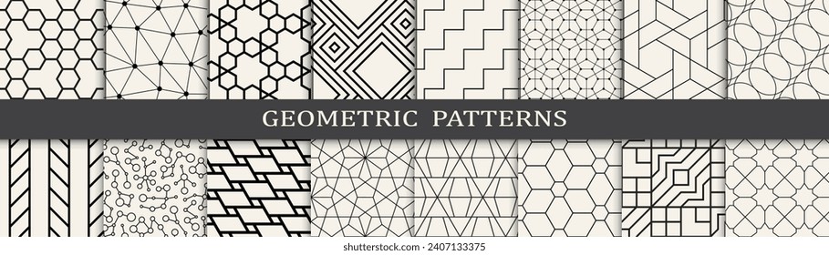 Geometric pattern vintage art set. Black and white simple minimal pattern set.