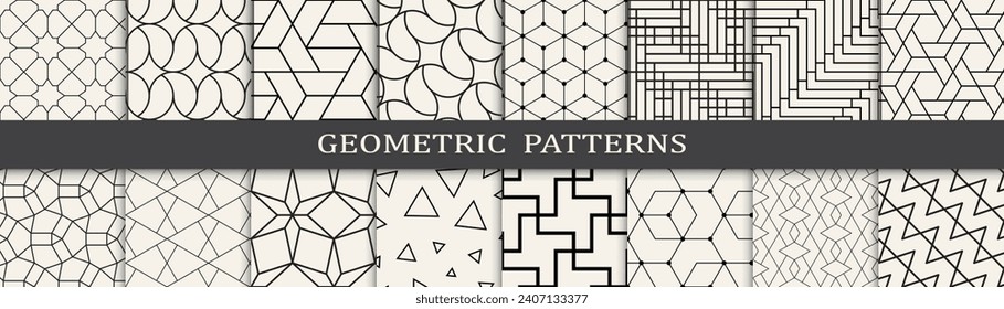 Geometric pattern vintage art set. Black and white simple minimal pattern set.