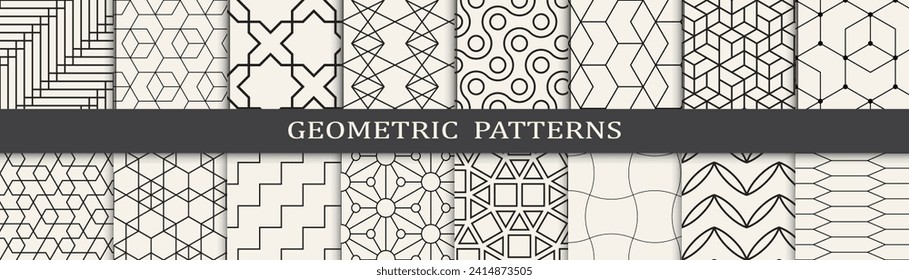 Conjunto de arte vintage de patrones geométricos. Conjunto mínimo de patrones blanco y negro.