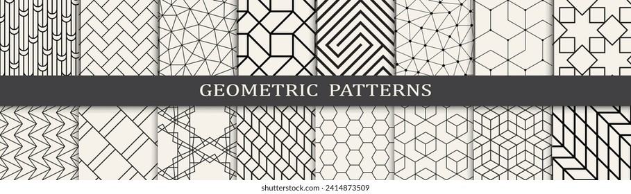 Geometric pattern vintage art set. Black and white simple minimal pattern set.