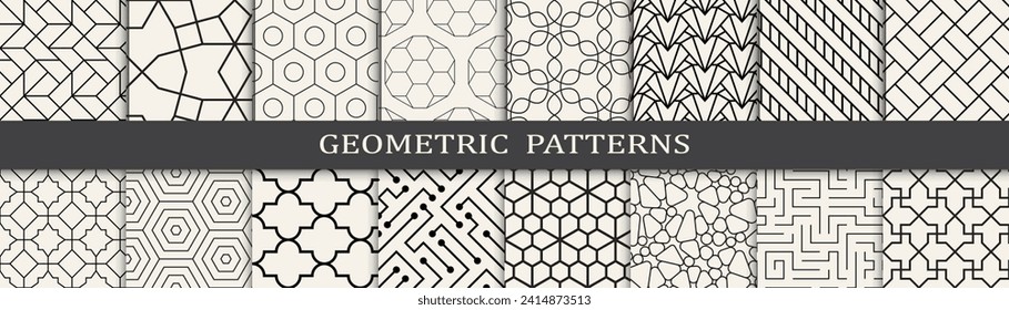Geometric pattern vintage art set. Black and white simple minimal pattern set.