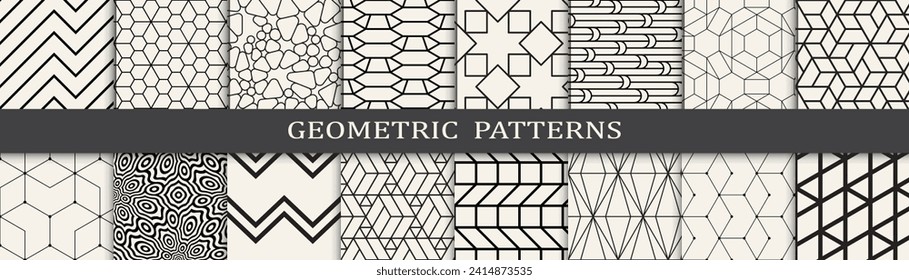 Conjunto de arte vintage de patrones geométricos. Conjunto mínimo de patrones blanco y negro.