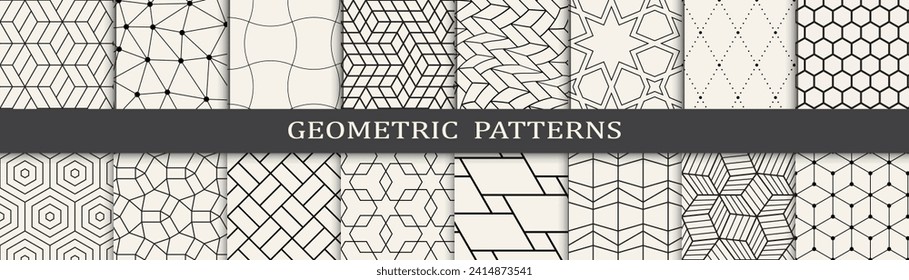 Geometric pattern vintage art set. Black and white simple minimal pattern set.