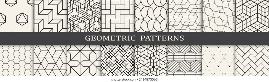 Conjunto de arte vintage de patrones geométricos. Conjunto mínimo de patrones blanco y negro.
