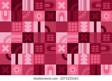 Geometric pattern in Viva Magenta color. Color of the year 2023. Minimalistic geometric background.