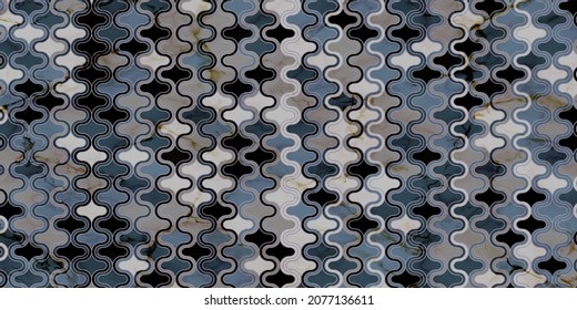 Patrón geométrico con líneas de curva ondulada estilo retro. Fondo oscuro del diseño de textura azul y mármol vintage