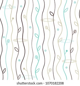 The geometric pattern with wavy lines, points. Seamless vector background. White, blue and beige texture. Simple lattice graphic design.