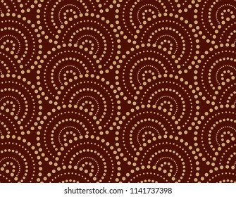The geometric pattern with wavy lines, points. Seamless vector background. Brown and gold texture. Simple lattice graphic design