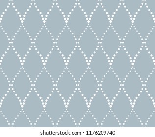 The geometric pattern with wavy lines, points. Seamless vector background. White and blue texture. Simple lattice graphic design