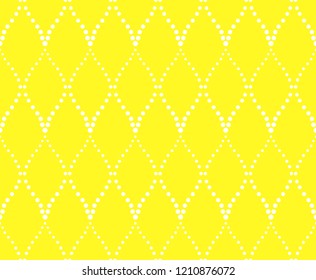 The geometric pattern with wavy lines, points. Seamless vector background. White and yellow texture. Simple lattice graphic design