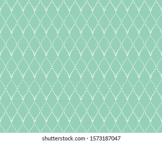 The geometric pattern with wavy lines, points. Seamless vector background. White and green texture. Simple lattice graphic design