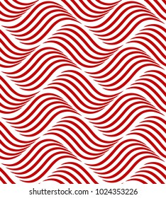 The geometric pattern with wavy lines. Seamless vector background. White and red texture